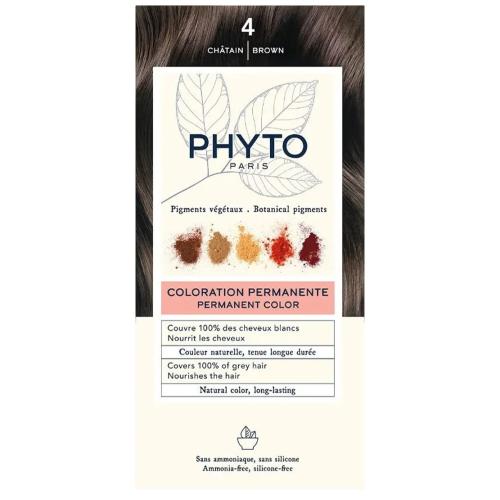 Phyto Permanent Hair Color Kit Μόνιμη Βαφή Μαλλιών με Φυτικές Χρωστικές, Χωρίς Αμμωνία 1 Τεμάχιο - 4 Καστανό